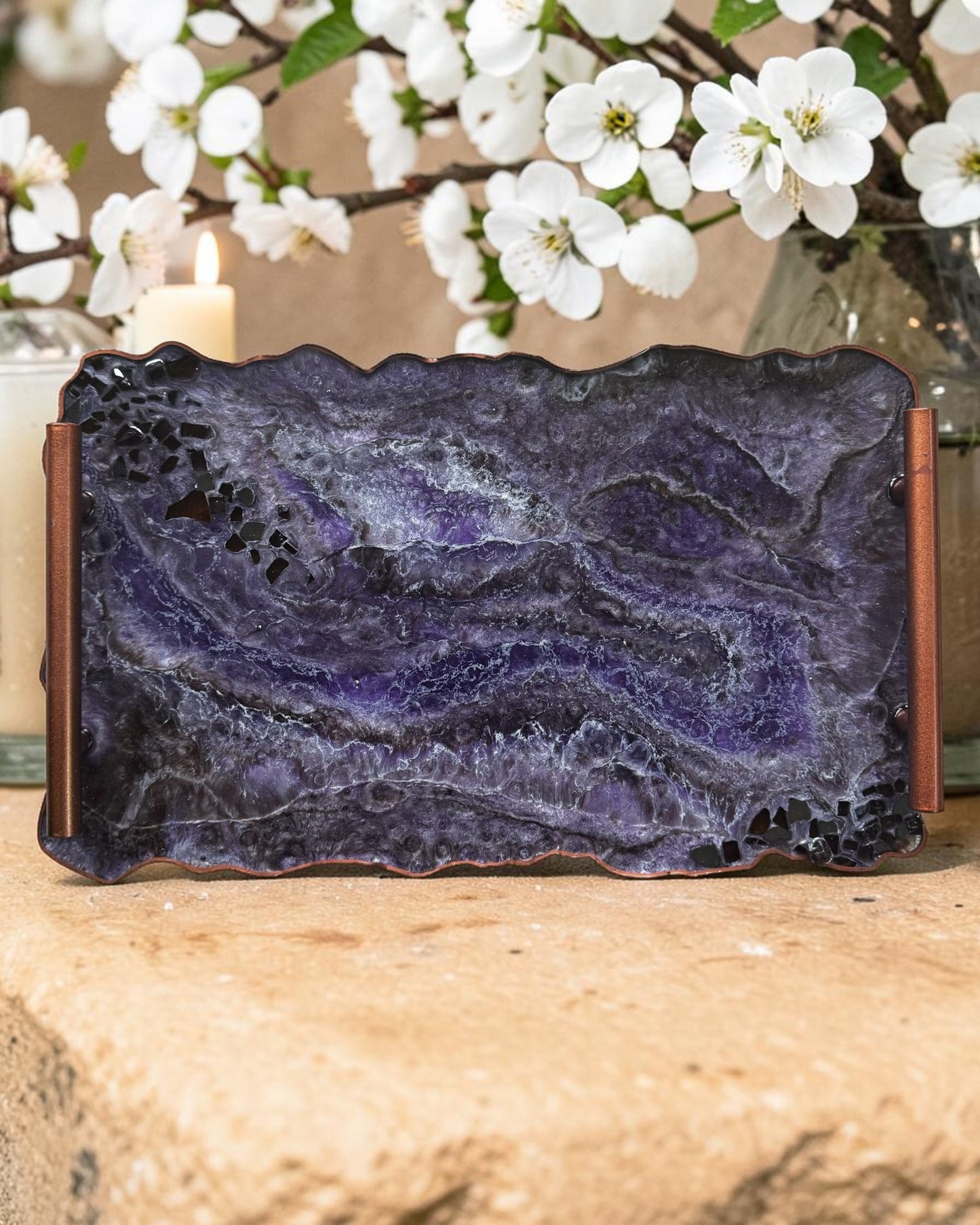 Purple and Brown tray handmade epoxy resin geode design