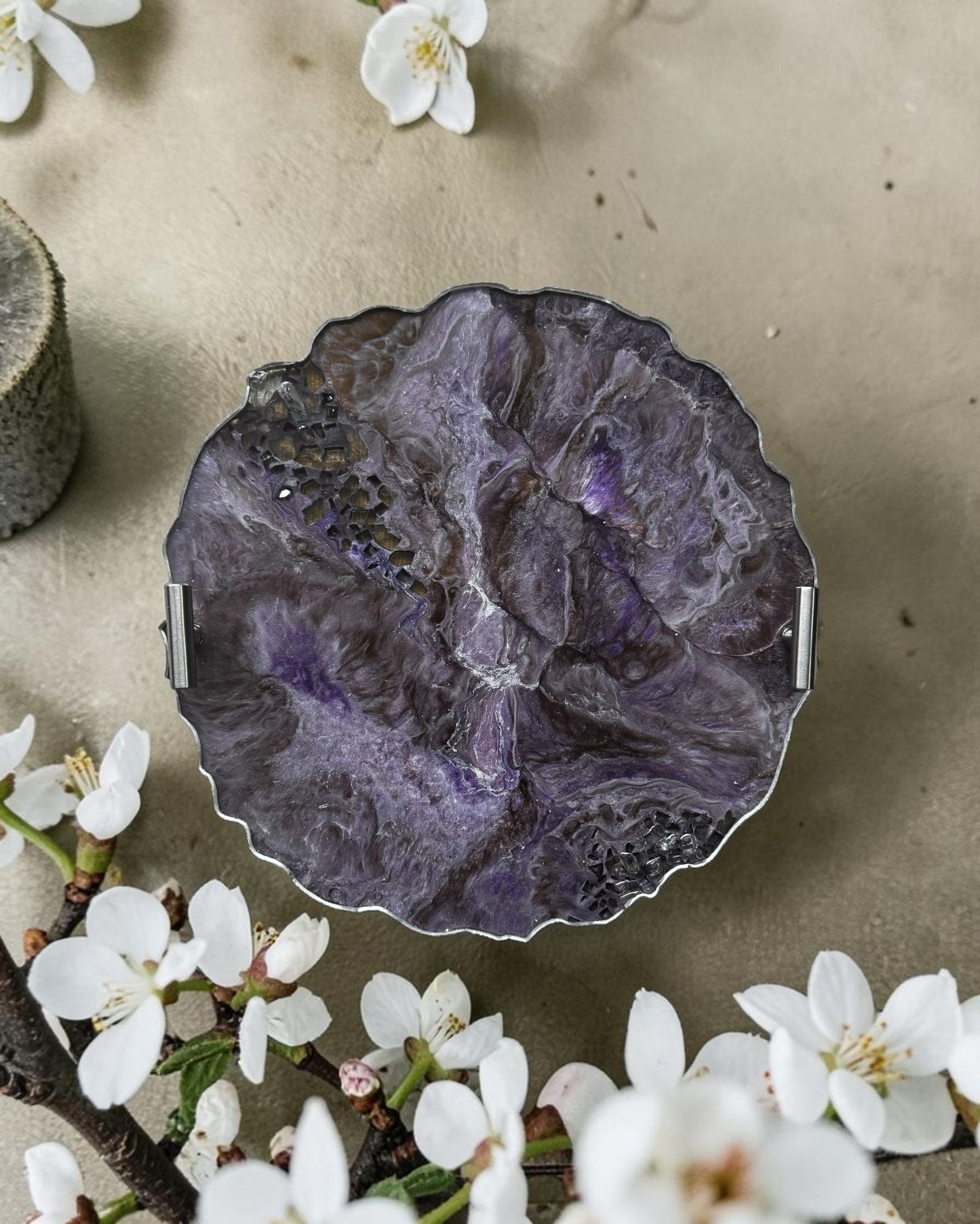 Purple and Brown tray handmade epoxy resin geode design