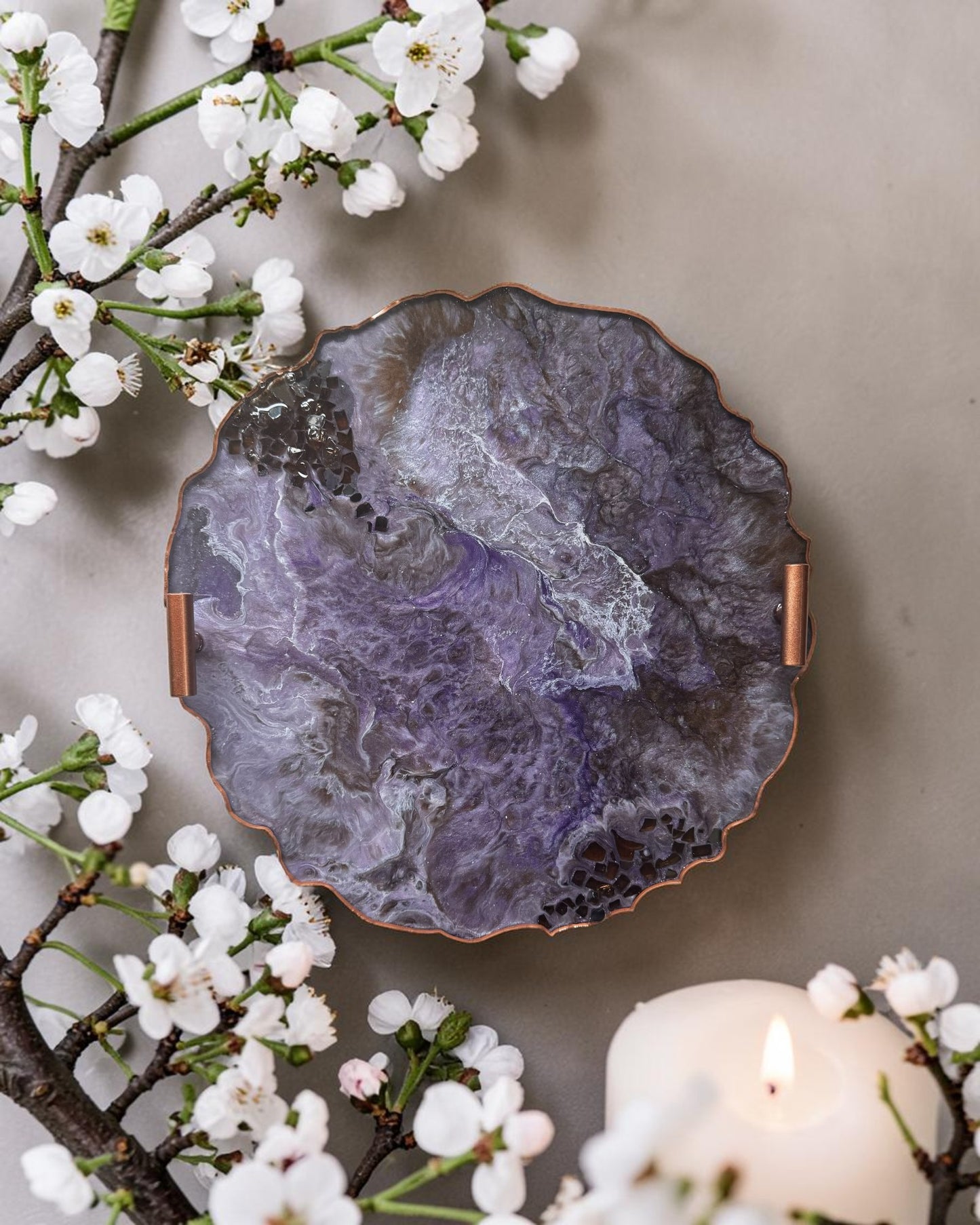 Purple and Brown tray handmade epoxy resin geode design