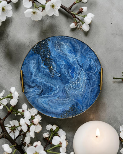 Blue Ottoman tray handmade epoxy resin geode design