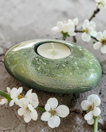 Green set of 3 candle tealight holders with geode design epoxy resin