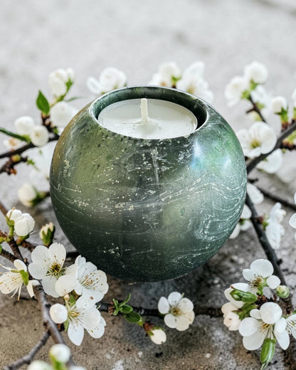 Green set of 3 candle tealight holders with geode design epoxy resin