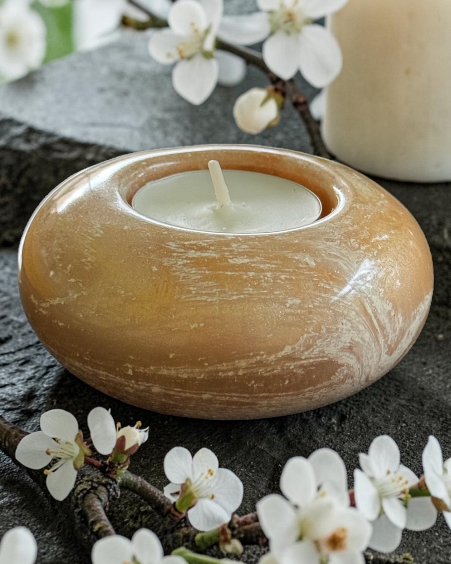 Cream set of 3 candle tealight holders with geode design epoxy resin