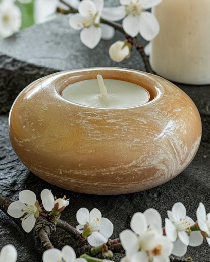 Cream set of 3 candle tealight holders with geode design epoxy resin