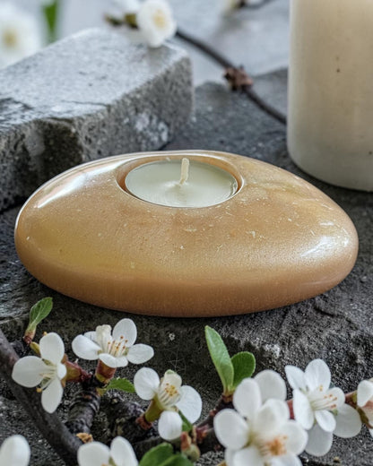 Cream set of 3 candle tealight holders with geode design epoxy resin