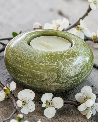 Olive Green set of 3 candle tealight holders with geode design epoxy resin