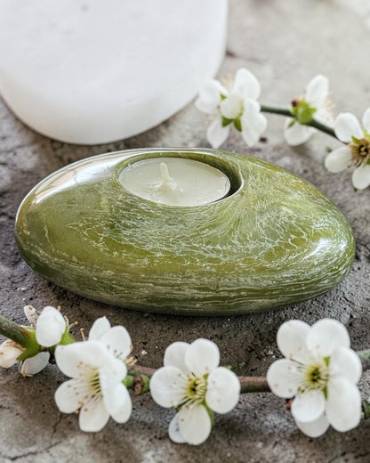 Olive Green set of 3 candle tealight holders with geode design epoxy resin