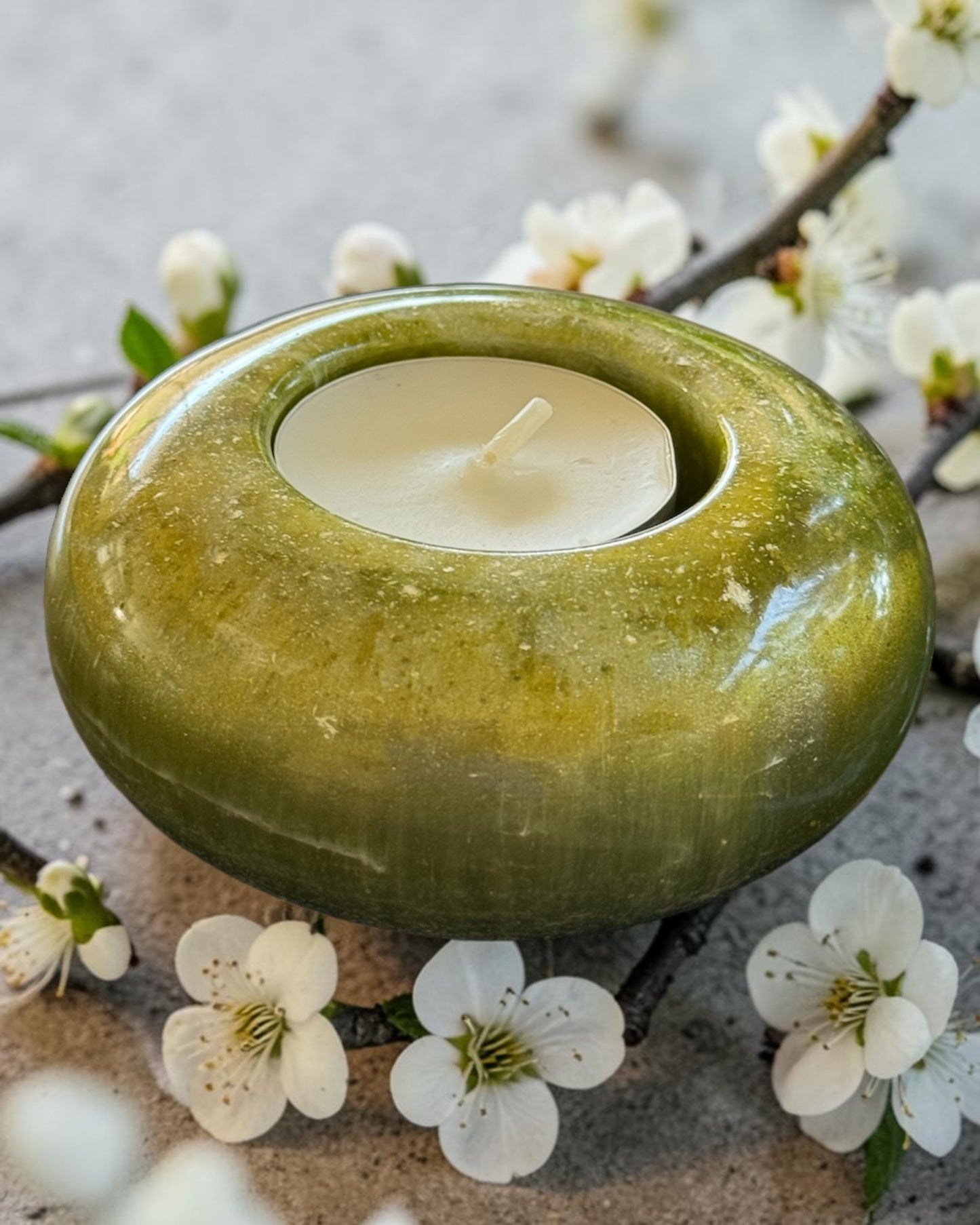 Olive Green set of 3 candle tealight holders with geode design epoxy resin