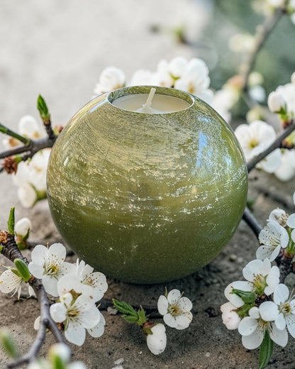 Olive Green set of 3 candle tealight holders with geode design epoxy resin