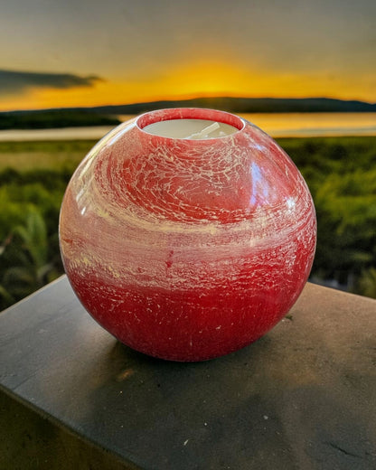 Red set of 3 candle tealight holders with geode design epoxy resin