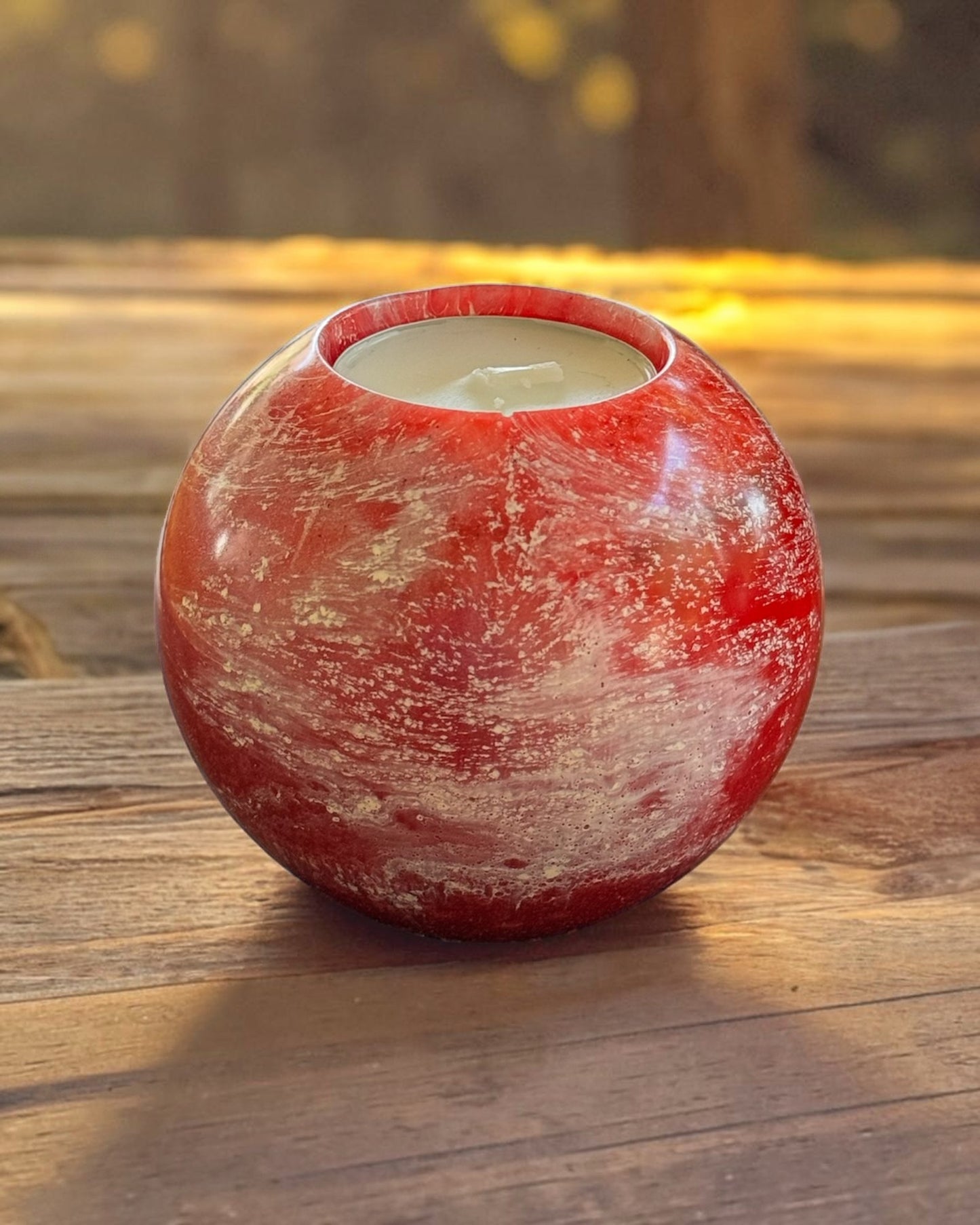 Red set of 3 candle tealight holders with geode design epoxy resin