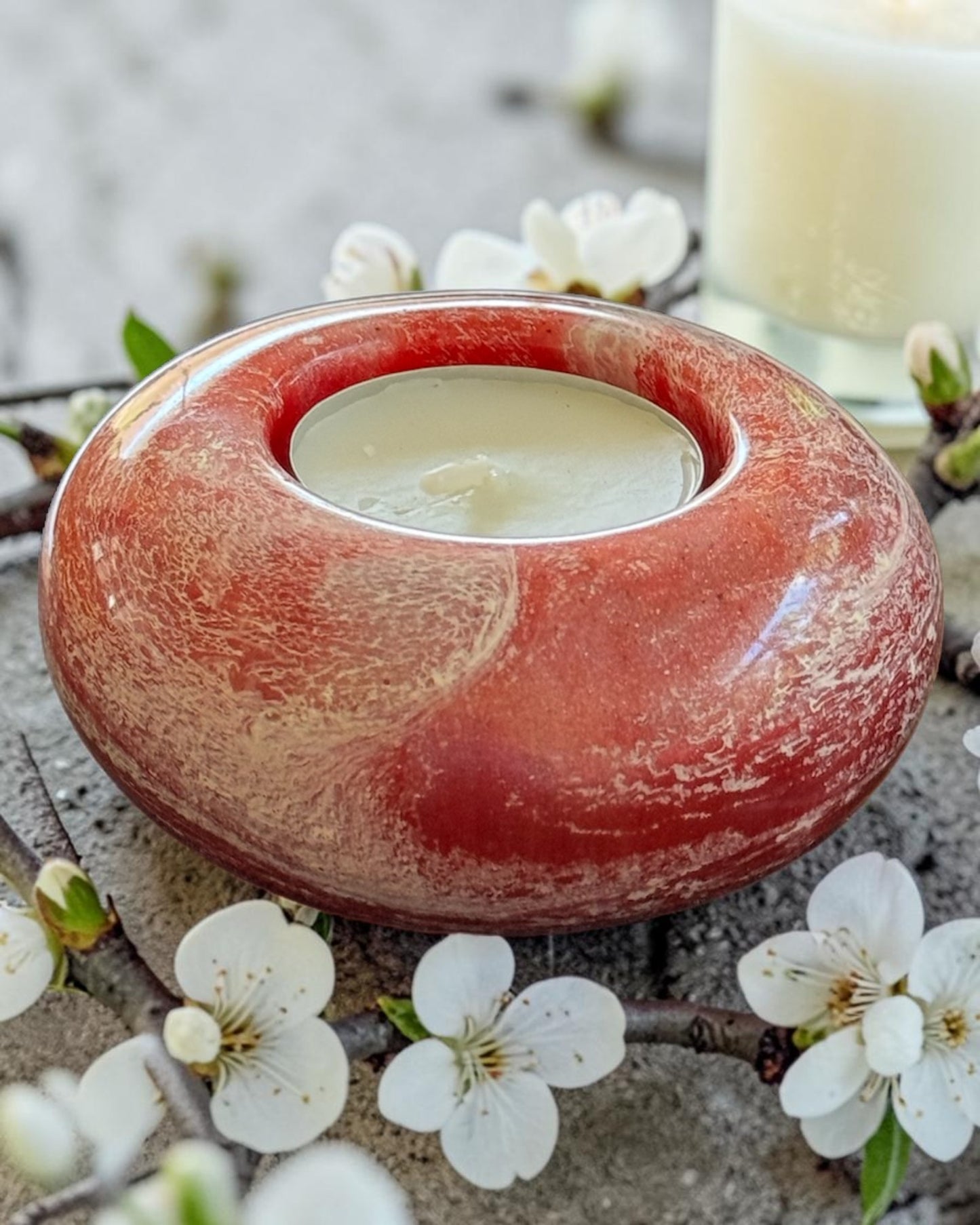 Red set of 3 candle tealight holders with geode design epoxy resin