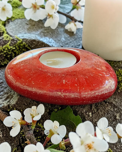 Red set of 3 candle tealight holders with geode design epoxy resin