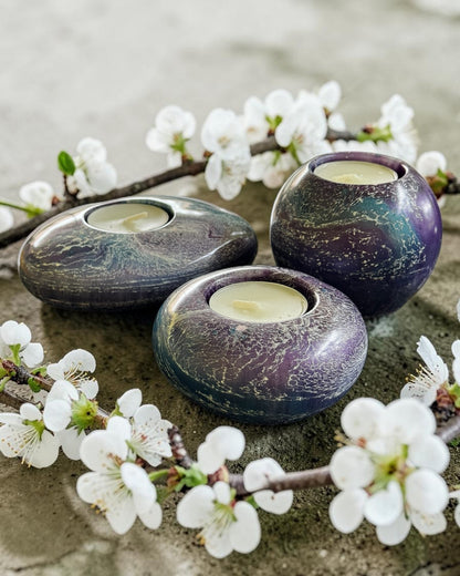 Purple and Blue set of 3 candle tealight holders with geode design epoxy resin