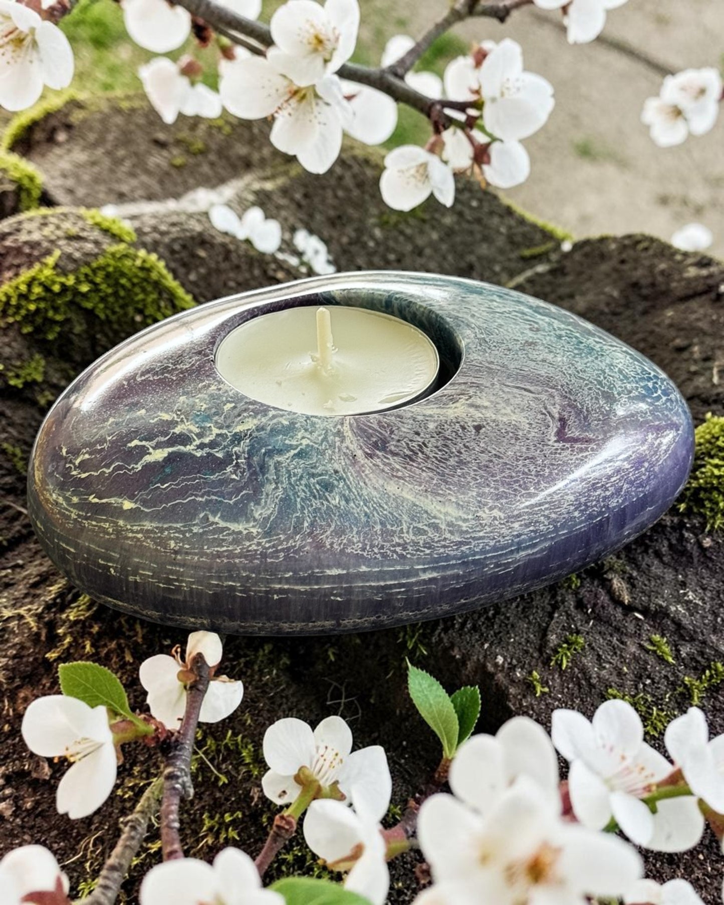 Purple and Blue set of 3 candle tealight holders with geode design epoxy resin