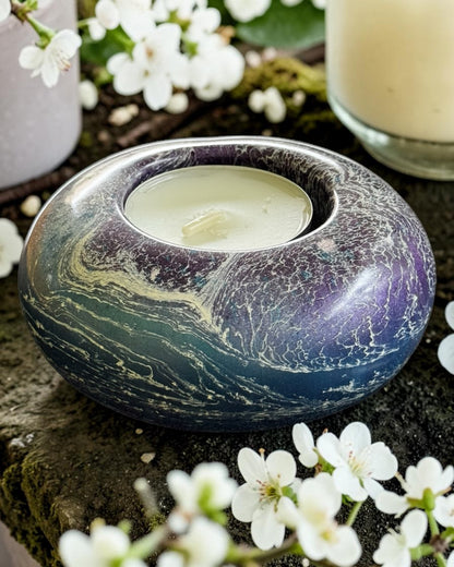 Purple and Blue set of 3 candle tealight holders with geode design epoxy resin