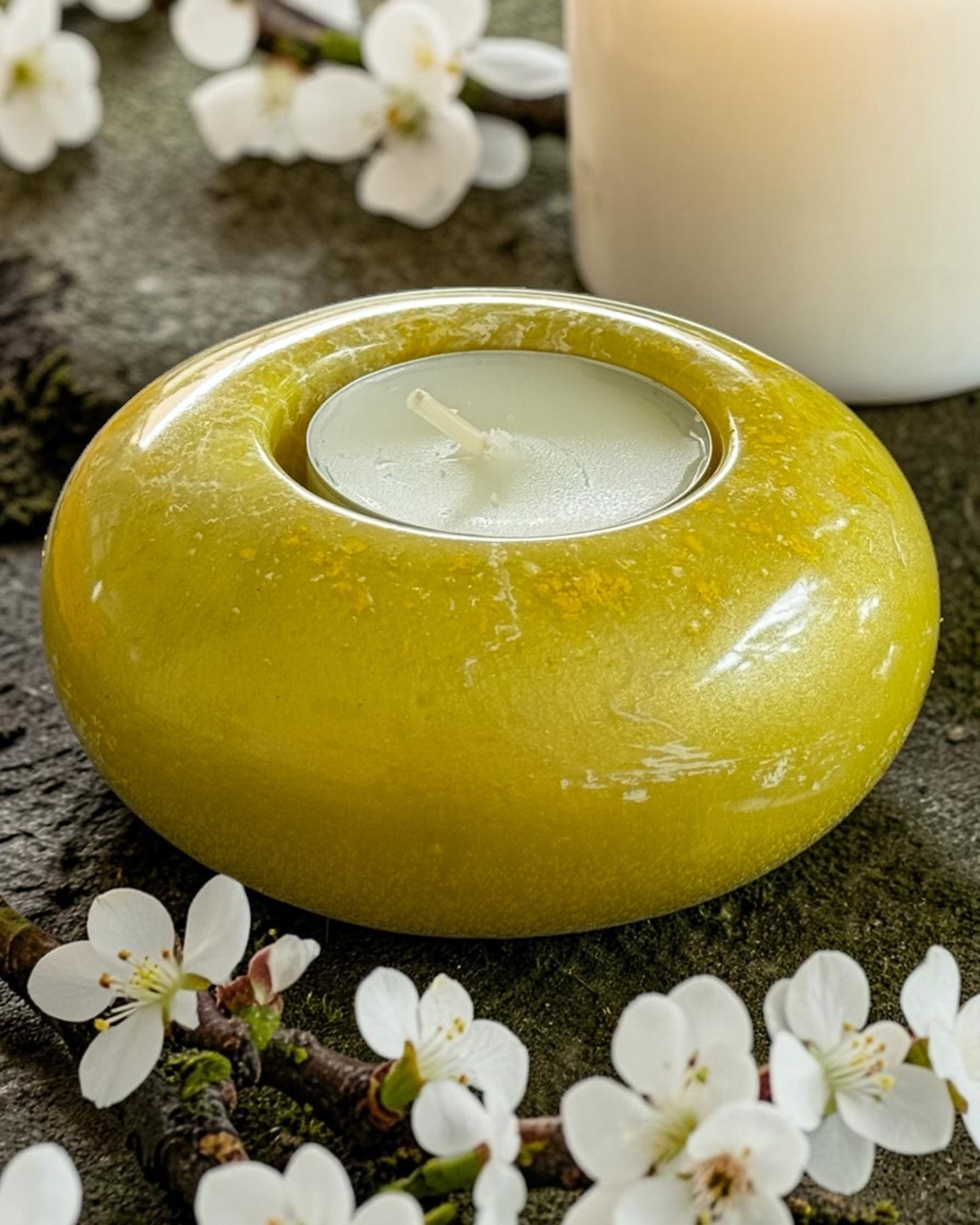 Yellow set of 3 candle tealight holders with geode design epoxy resin