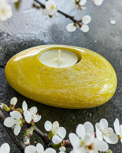 Yellow set of 3 candle tealight holders with geode design epoxy resin