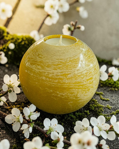 Yellow set of 3 candle tealight holders with geode design epoxy resin