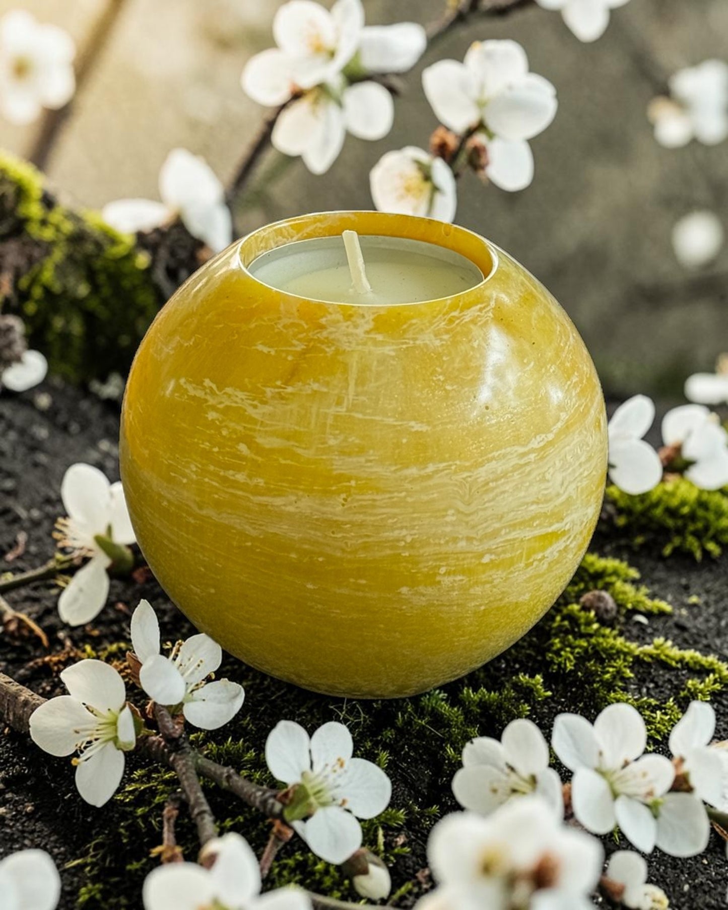 Yellow set of 3 candle tealight holders with geode design epoxy resin
