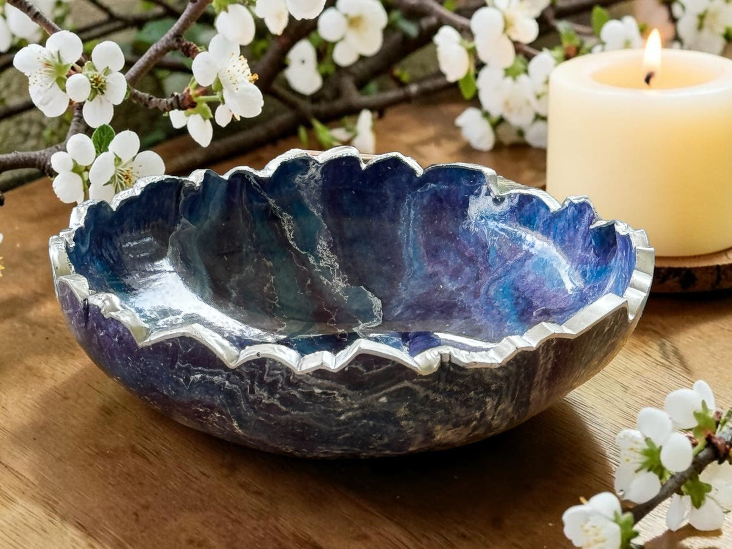 Small Purple and Blue bowl, 8x2" geode design epoxy resin