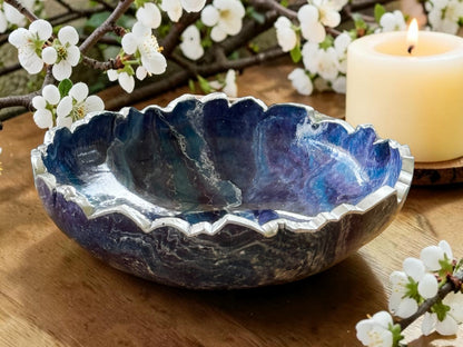 Small Purple and Blue bowl, 8x2" geode design epoxy resin