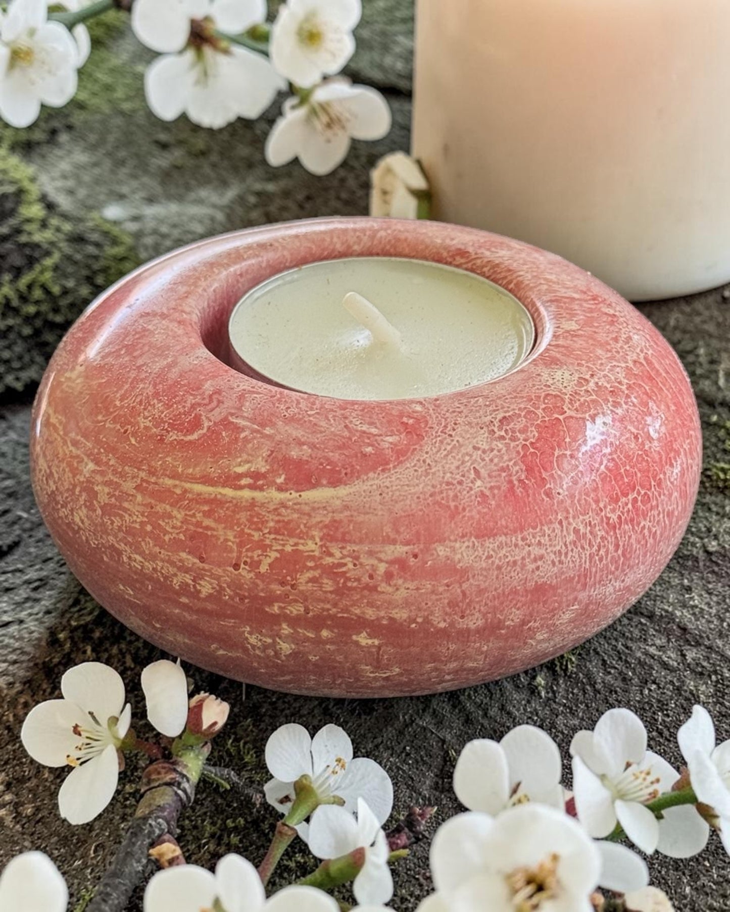 Pink set of 3 candle tealight holders with geode design epoxy resin
