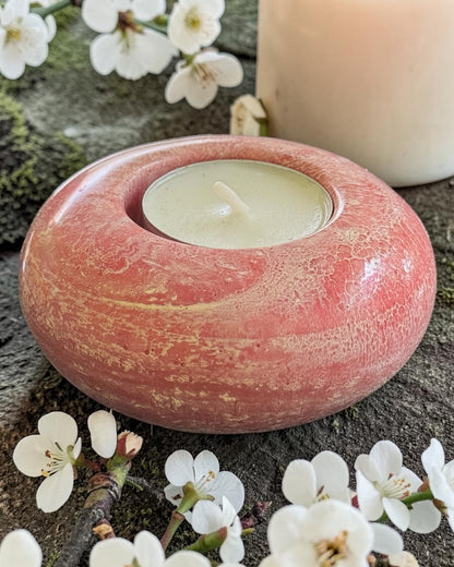 Pink set of 3 candle tealight holders with geode design epoxy resin