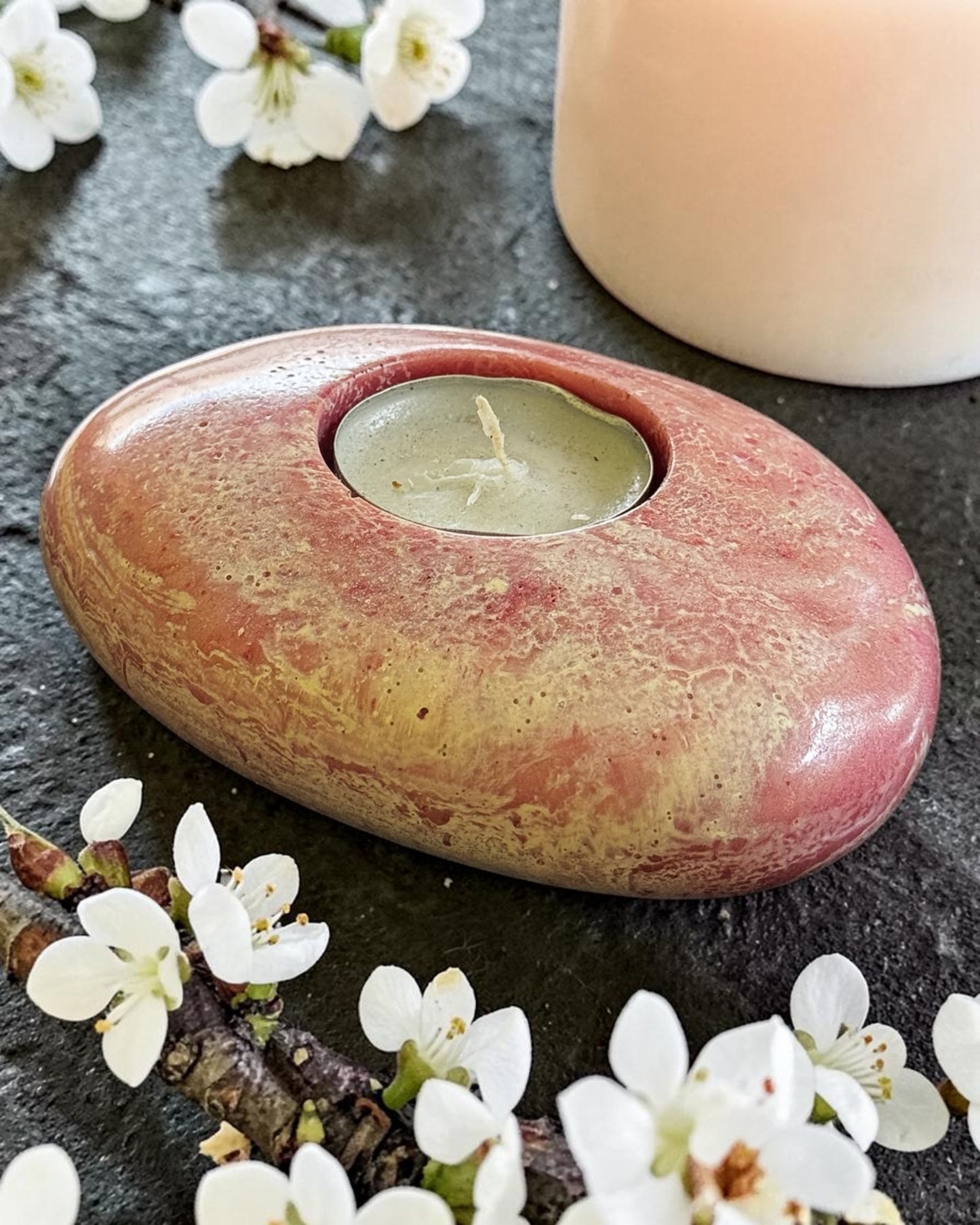 Pink set of 3 candle tealight holders with geode design epoxy resin