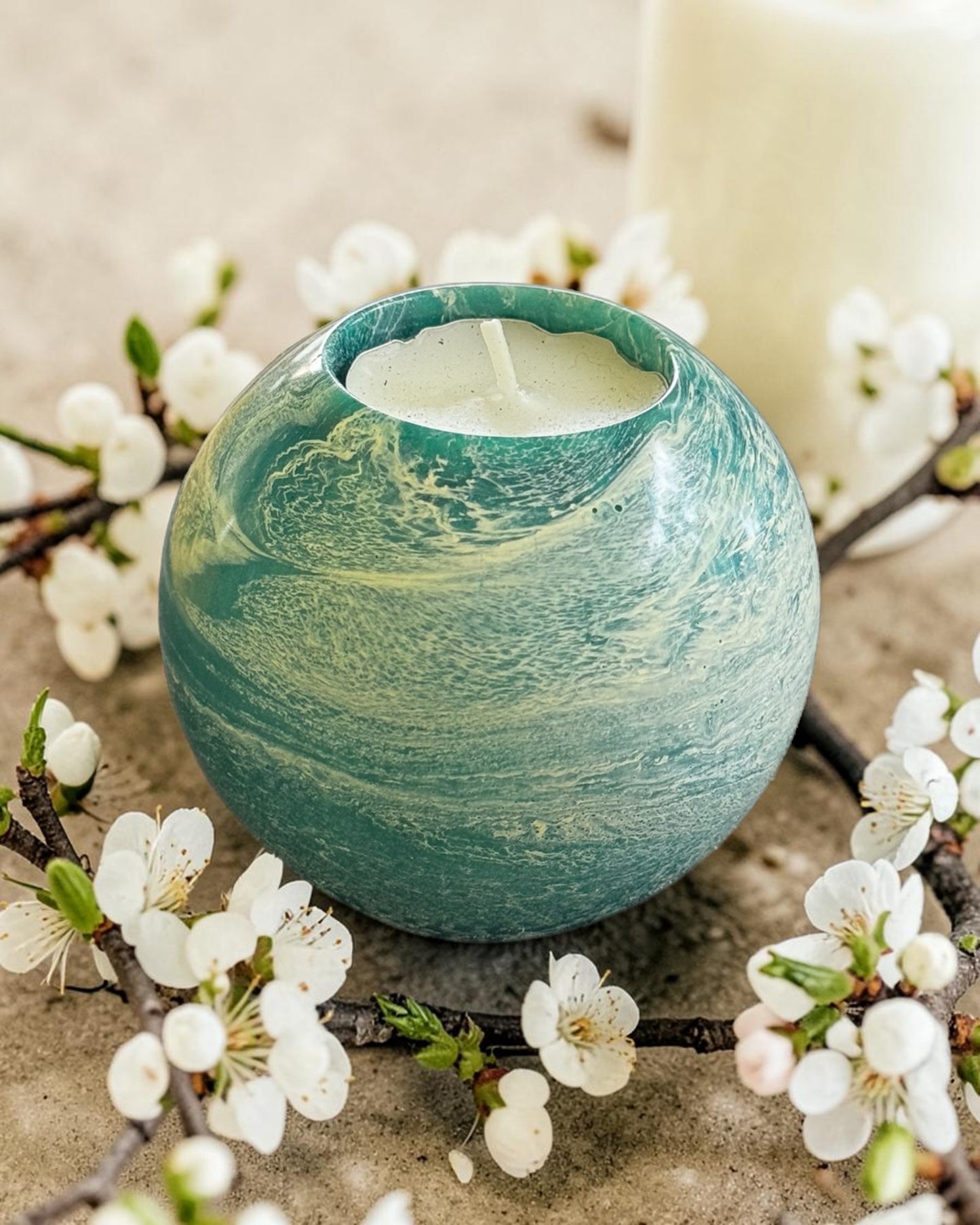 Ocean colors set of 3 candle tealight holders with geode design epoxy resin