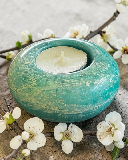 Ocean colors set of 3 candle tealight holders with geode design epoxy resin