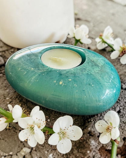 Ocean colors set of 3 candle tealight holders with geode design epoxy resin