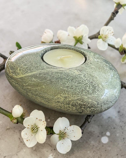 Silver and Grey set of 3 candle tealight holders with geode design epoxy resin