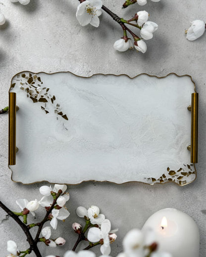 White tray handmade epoxy resin geode design