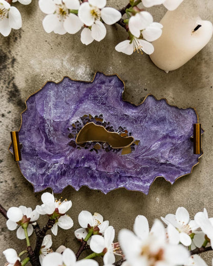 Purple tray handmade epoxy resin geode design