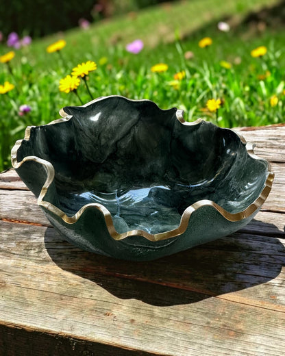 Medium Green bowl, 11x3" geode design epoxy resin