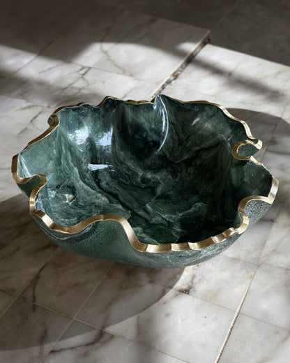 Medium Green bowl, 11x3" geode design epoxy resin