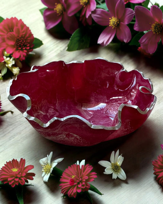 Medium Pink bowl, 11x3" geode design epoxy resin