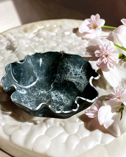 Medium Grey and Silver bowl, 11x3" geode design epoxy resin