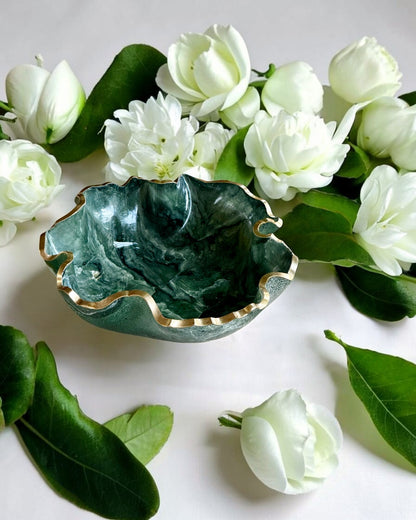 Medium Green bowl, 11x3" geode design epoxy resin