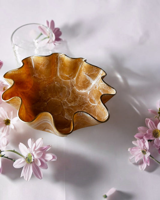Large Cream bowl, 18x3" geode design epoxy resin