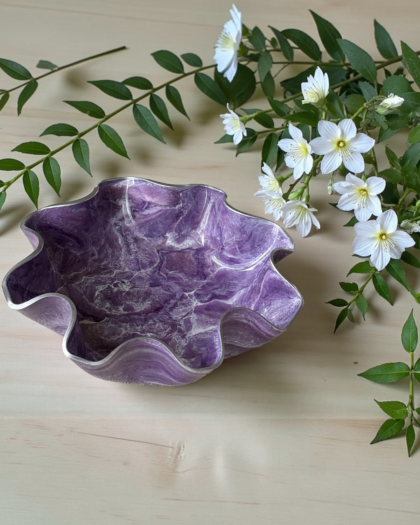 Large Purple bowl, 18x3" geode design epoxy resin