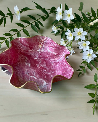 Large Pink bowl, 18x3" geode design epoxy resin