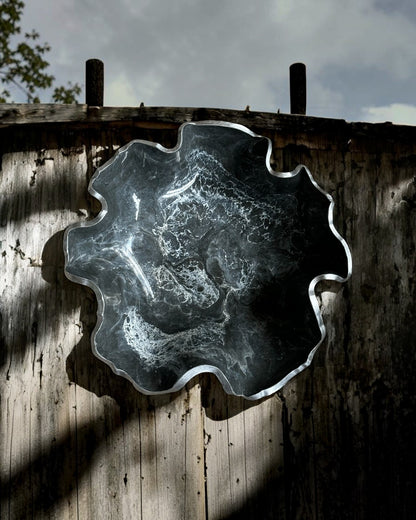 Medium Grey and Silver bowl, 11x3" geode design epoxy resin