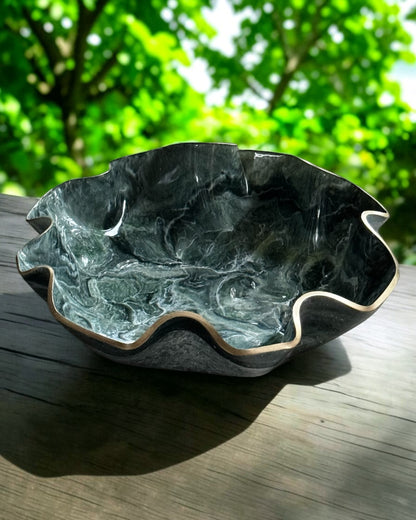 Large Green bowl, 18x3" geode design epoxy resin