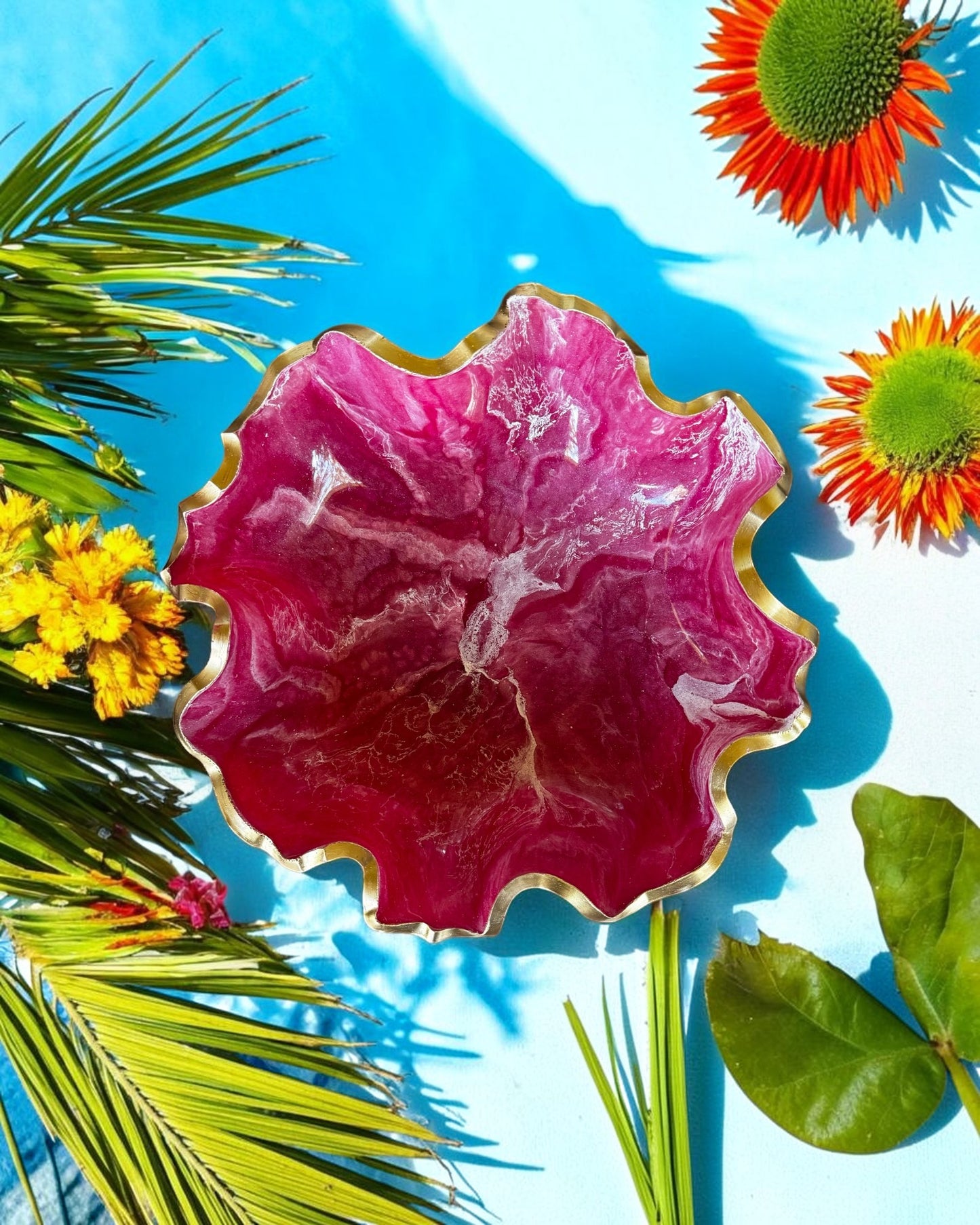 Medium Pink bowl, 11x3" geode design epoxy resin