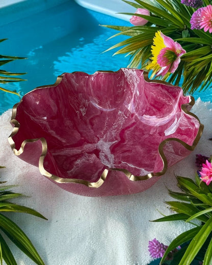 Medium Pink bowl, 11x3" geode design epoxy resin