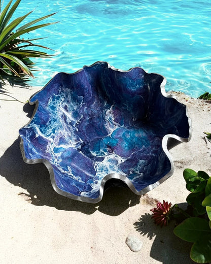 Medium Purple and Blue bowl, 11x3" geode design epoxy resin