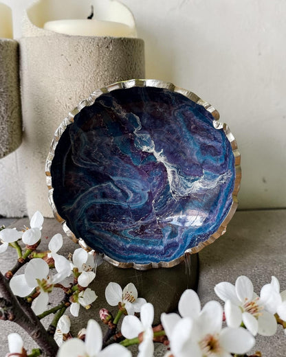 Small Purple and Blue bowl, 8x2" geode design epoxy resin