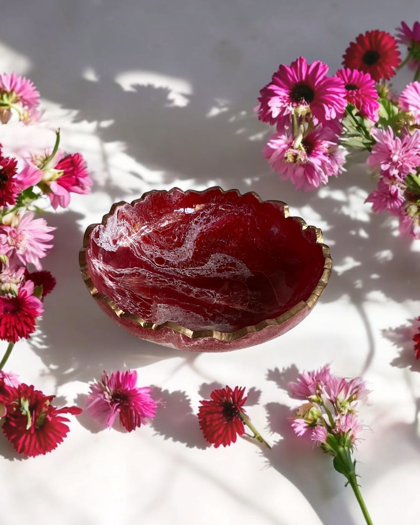 Small Red bowl, 8x2" geode design epoxy resin